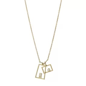 18K Gold Simple Grid Necklace with Diamond Details