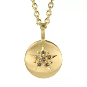 20K Gold Medium Lentil Pendant with Cognac Diamond Star Shape