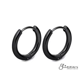 Black Titanium I.P Stainless Steel Round Huggie Hoop Earrings