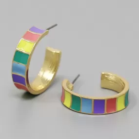 Check Print Enamel Hoop Earrings