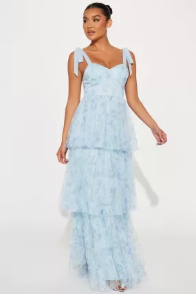 Dana Floral Tulle Gown - Blue