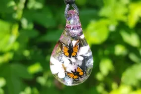 Double Butterfly Pendant with Flowers and Ash