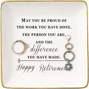 Happy Retirement Gifts for Women – Ceramic Jewelry Holder Ring Dish Trinket Tray – Retirement Appreciation Gift -Gift for Mom Boss Co-workers, Teachers,Nurse,Friends,Wife,Sister