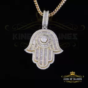 King Of Bling's Baggutte 8.0ct VVS D Moissanite Yellow Silver Charm Hamsa Pendant Men's & Women