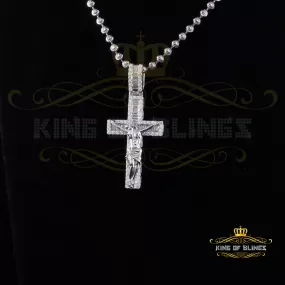 King Of Bling's New Mens 2.25ct VVS D Clr. Moissanite Baguette Jesus Cross Pendant White Silver