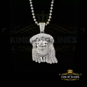 King Of Bling's White 925 Sterling Silver Pendant with Jesus Face Shape 1.89ct Cubic Zirconia