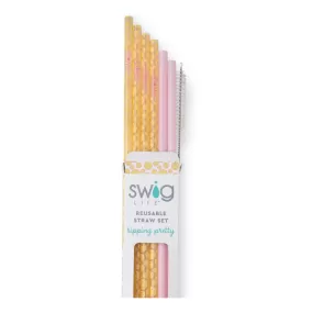 Oh Happy Day   Pink Reusable Straw Set by Swig