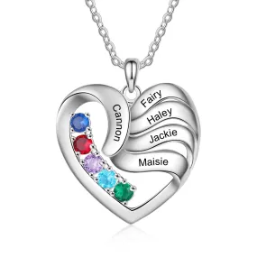 Personalized Heart Necklace with 5 Names Customized Birthstone Fashion Jewelry Memorial Gift for Mother Children