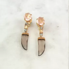 Rose Quartz Stud with Blue Topaz, Citrine, Blue Topaz & Smokey Quartz Twinset Earrings