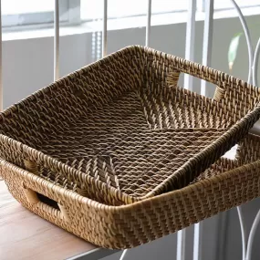 Rustic Rattan Storage Serving Tray/Basket