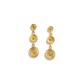 Triple Golden Cups with Diamond Earrings